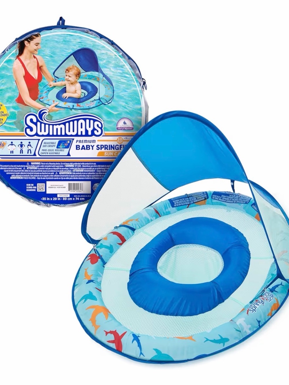 SwimWays Blue Baby SpringFloat Inflatable with Sun Canopy